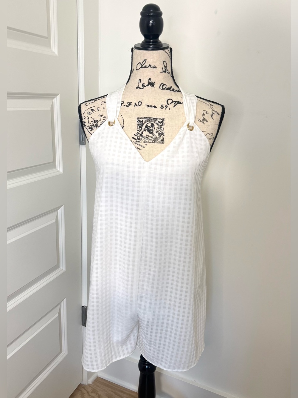 Show Me Your MuMu White Gingham Halter Romper Medium Sleeveless